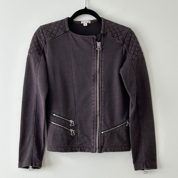 Gap 100% Cotton French Terry Quilted Gray Moto Jacket - Picture 1 of 16